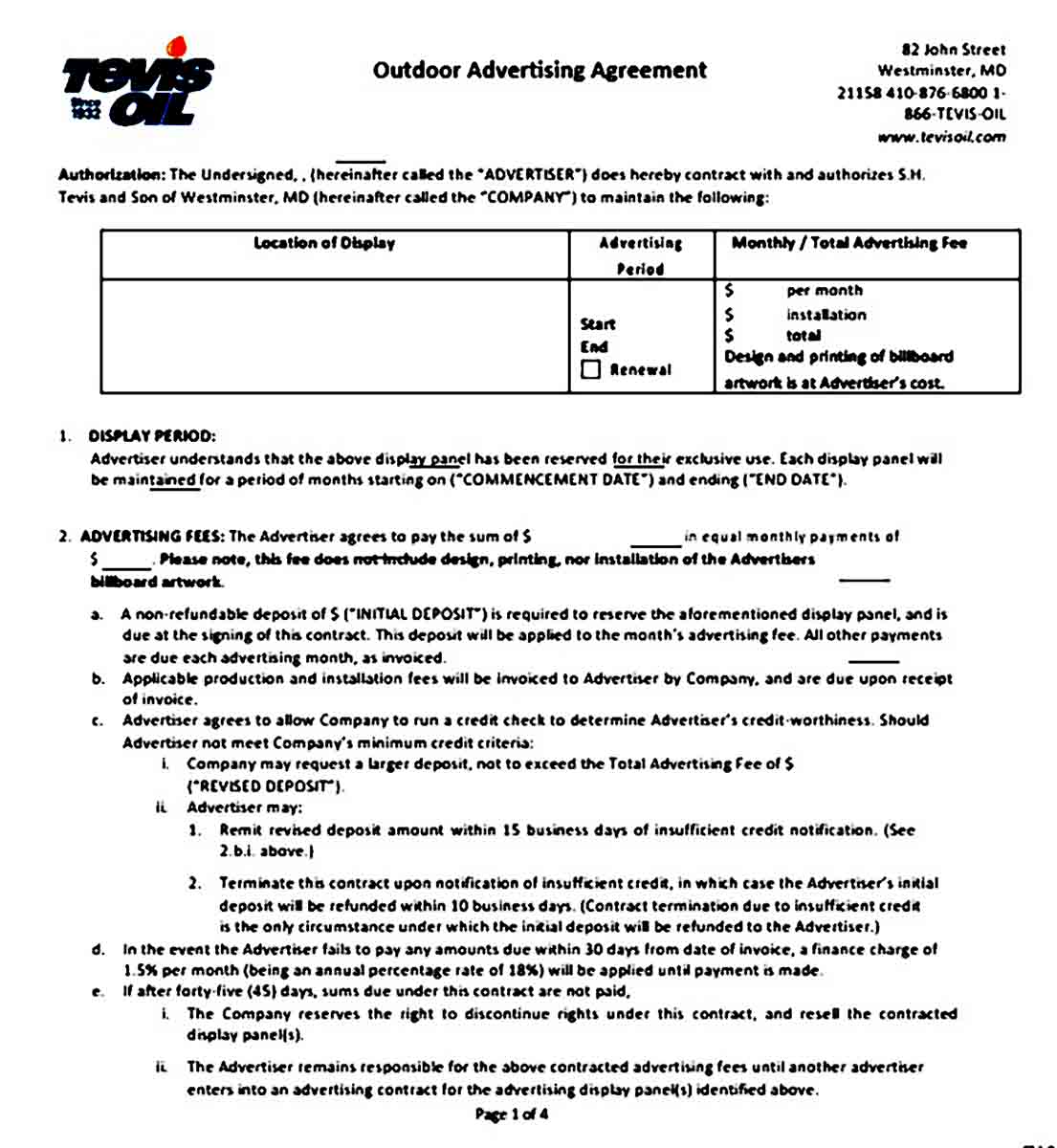 Outdoor Advertising Contract Agreement
