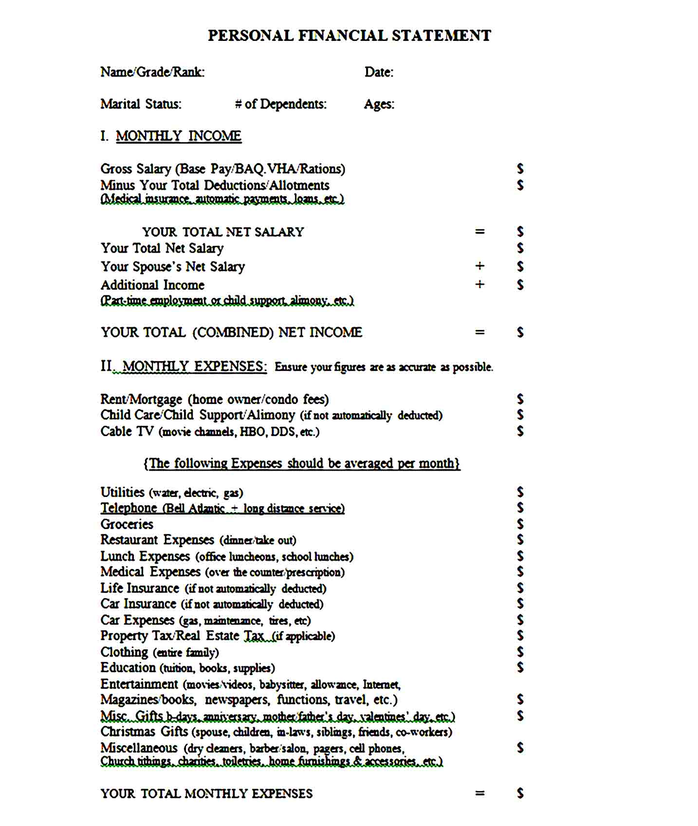 Personal Financial Statement Template 28