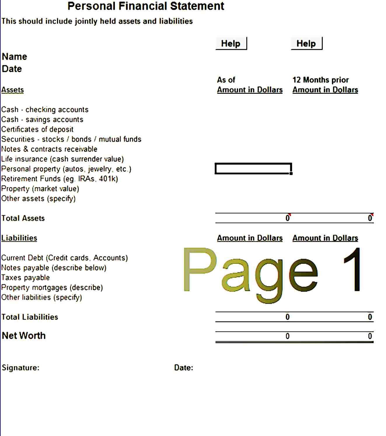 Personal Financial Statement Template 33