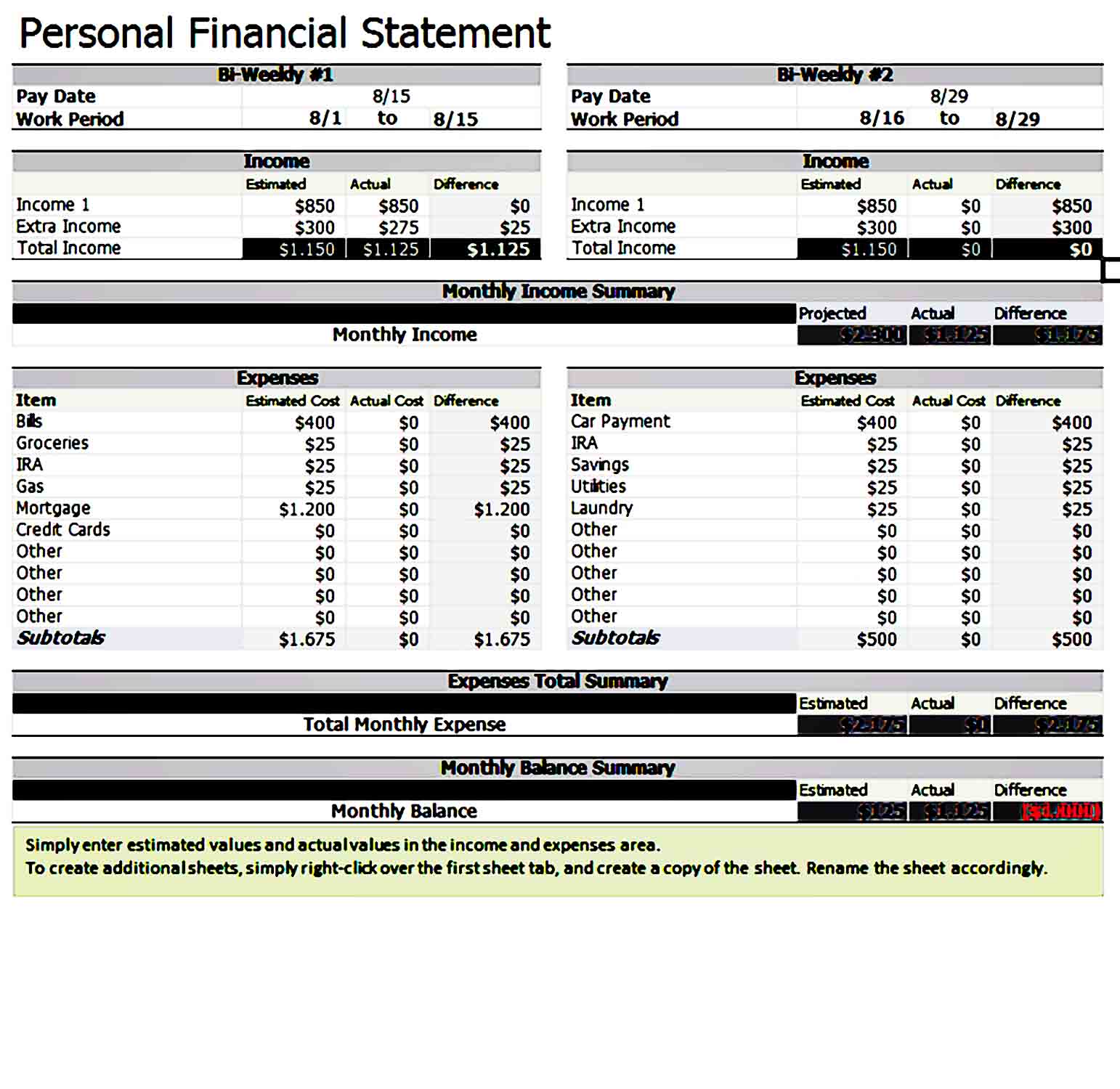 Personal Financial Statement Template 34
