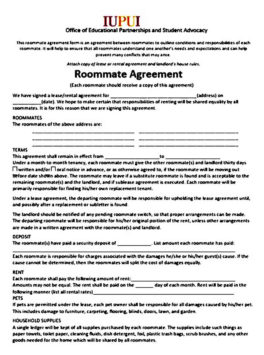 Roommate Agreement Sample