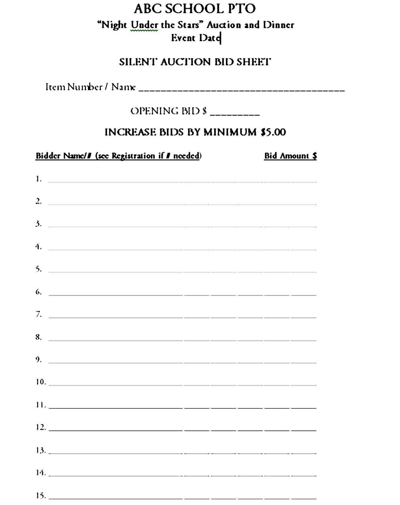 Silent Auction Bid Sheet 04