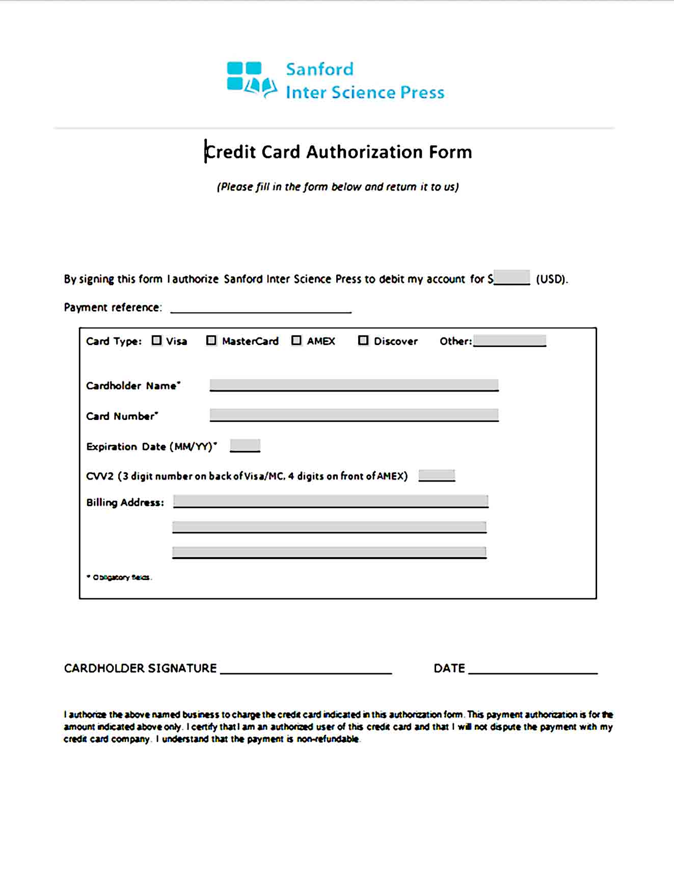 credit card authorization form template 10