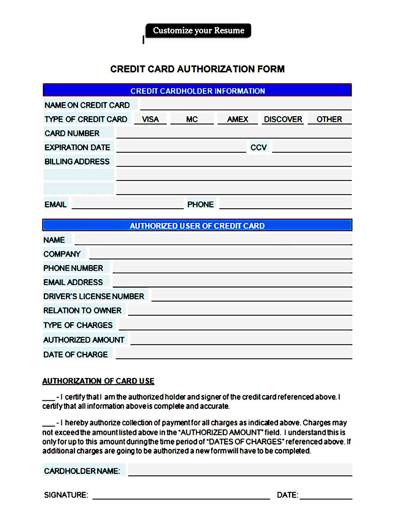 credit card authorization form template 12