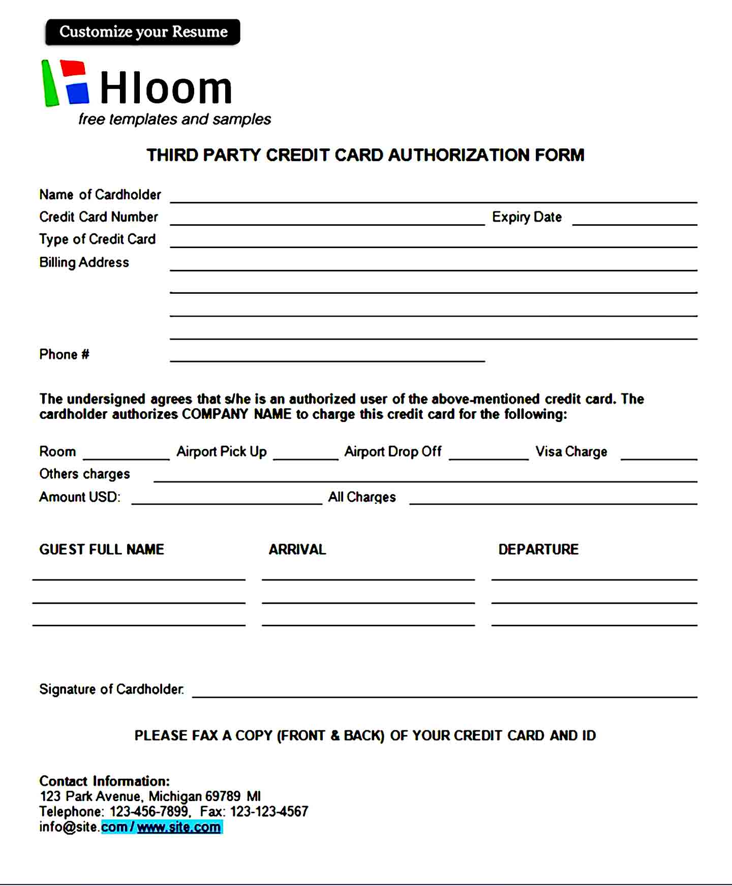 credit card authorization form template 15
