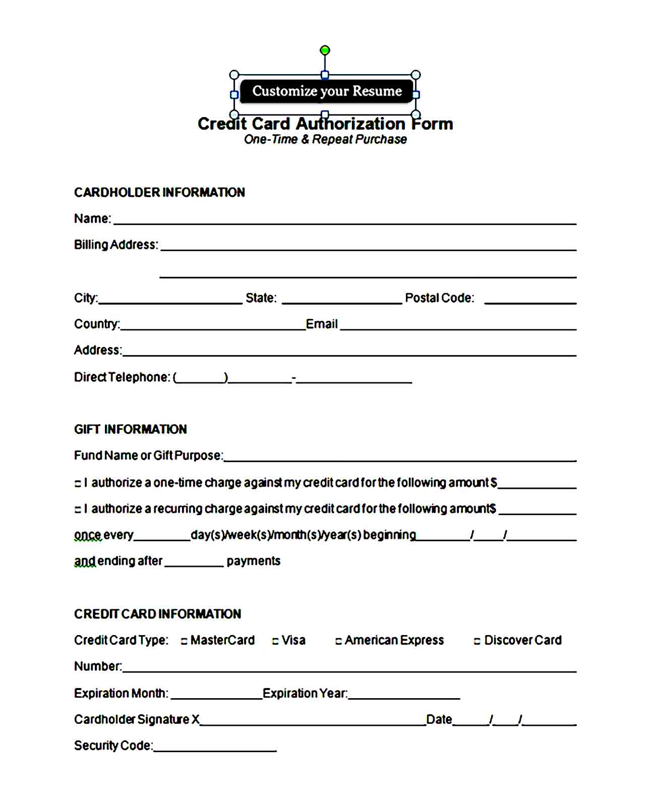 credit card authorization form template 16
