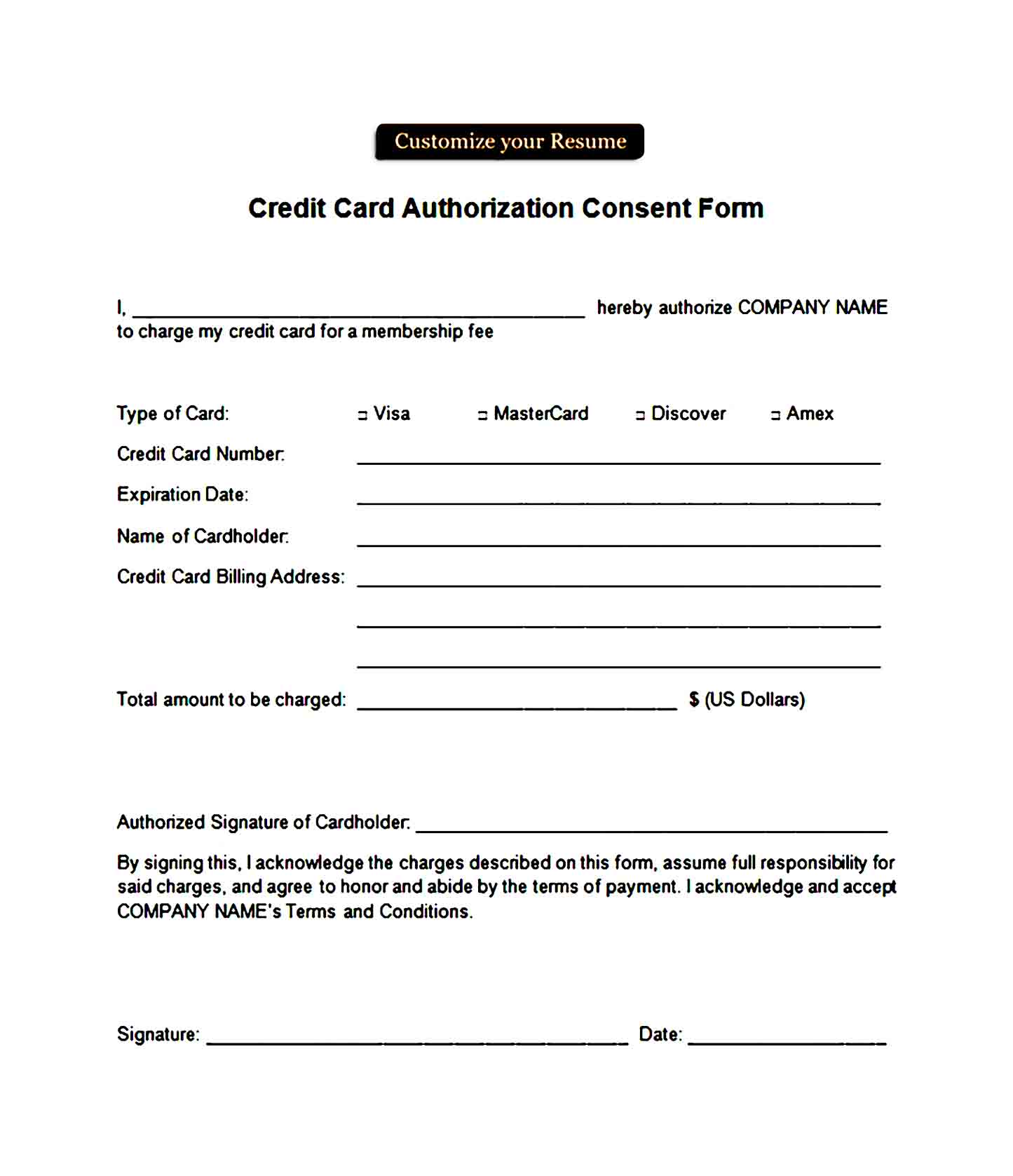 credit card authorization form template 17