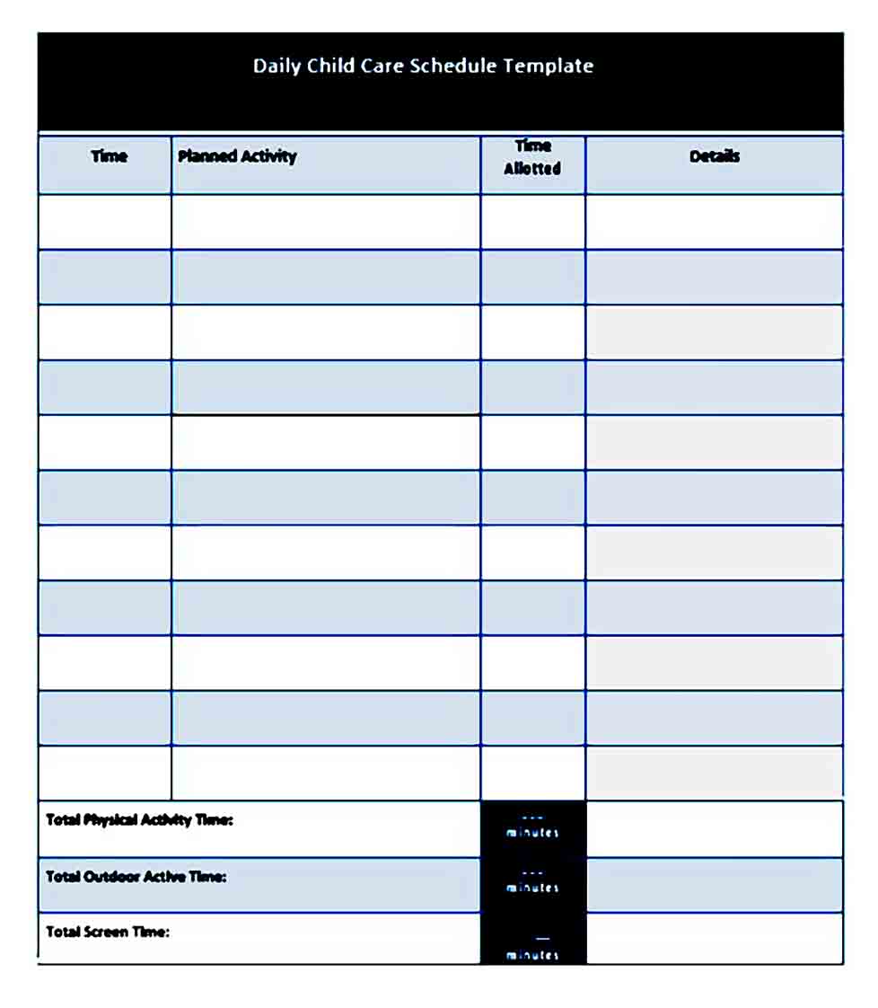 daily child care schedule templates