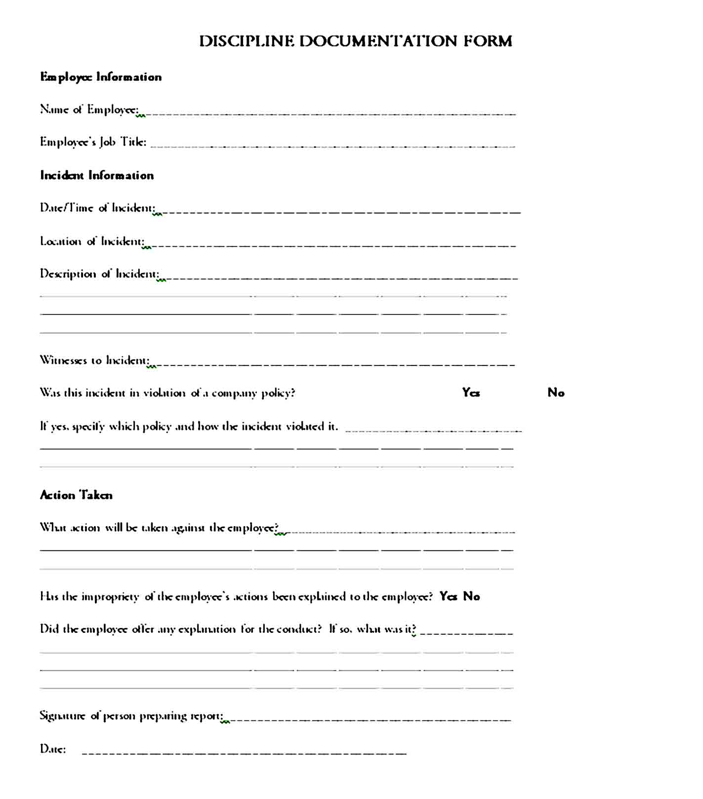 employee write up form 16