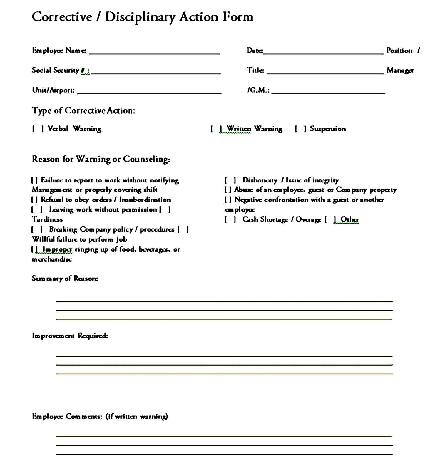 employee write up form 43