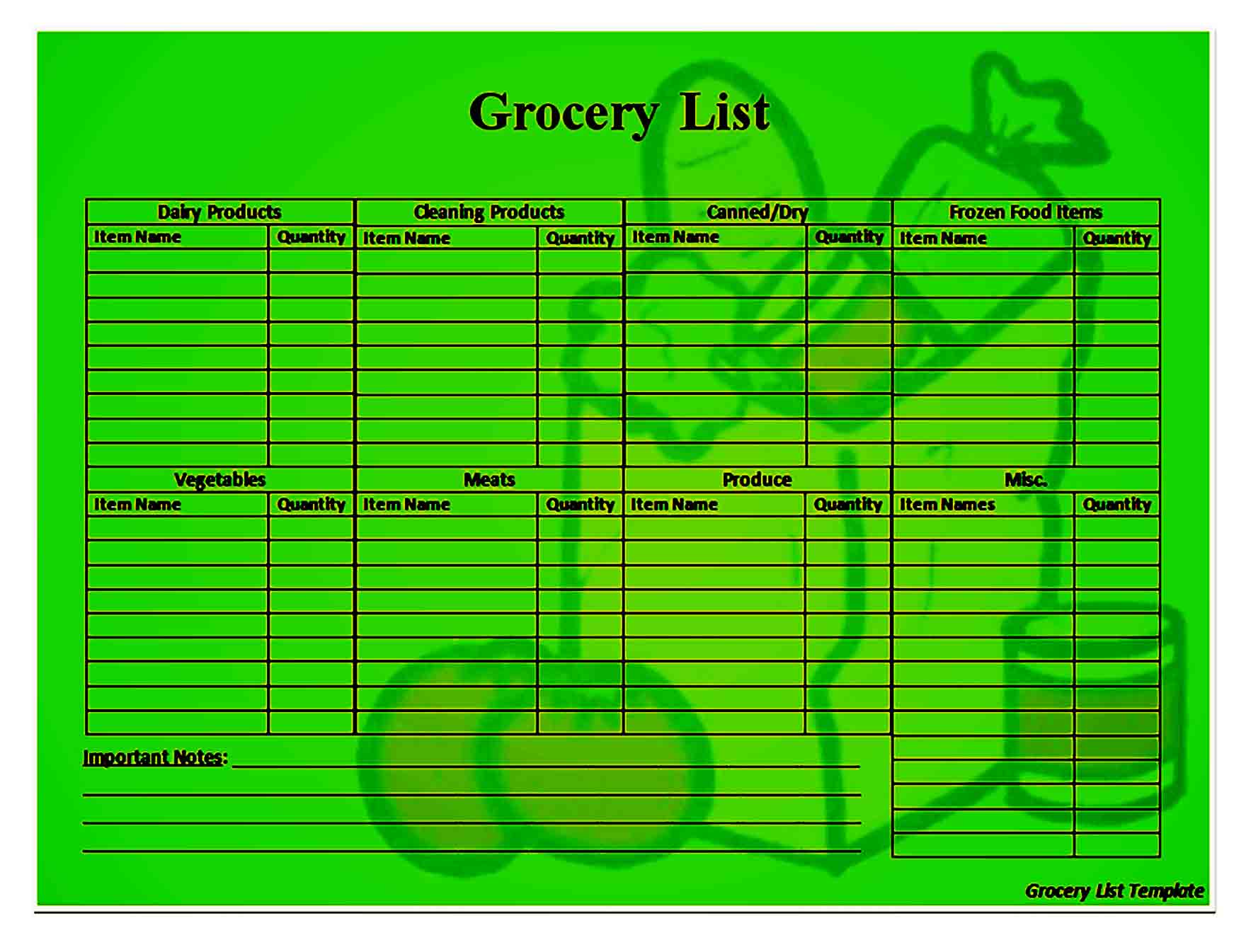 grocery list template 36