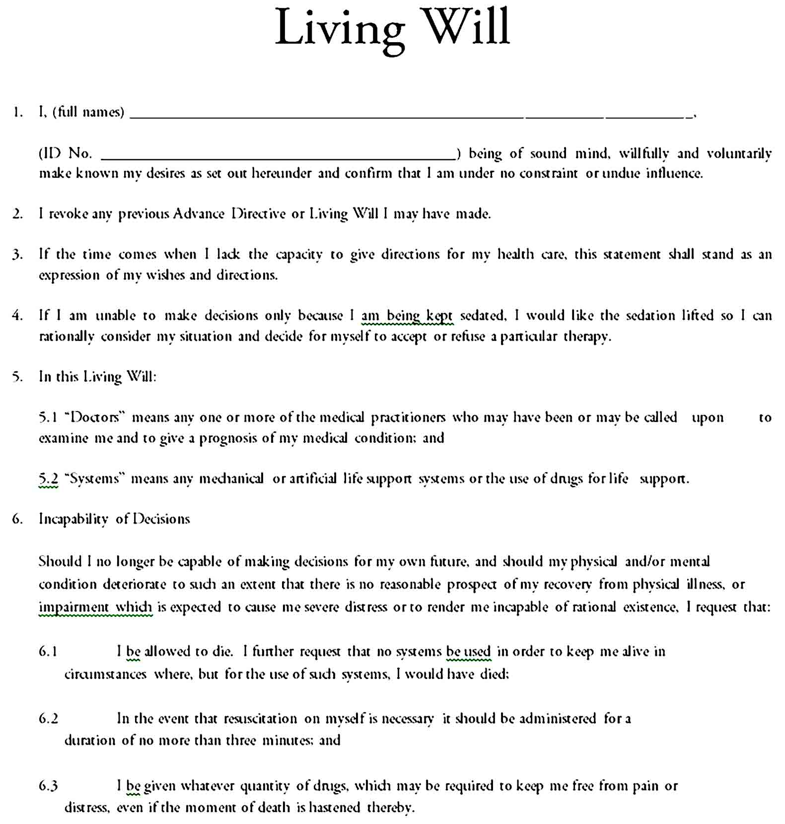 living will template 14