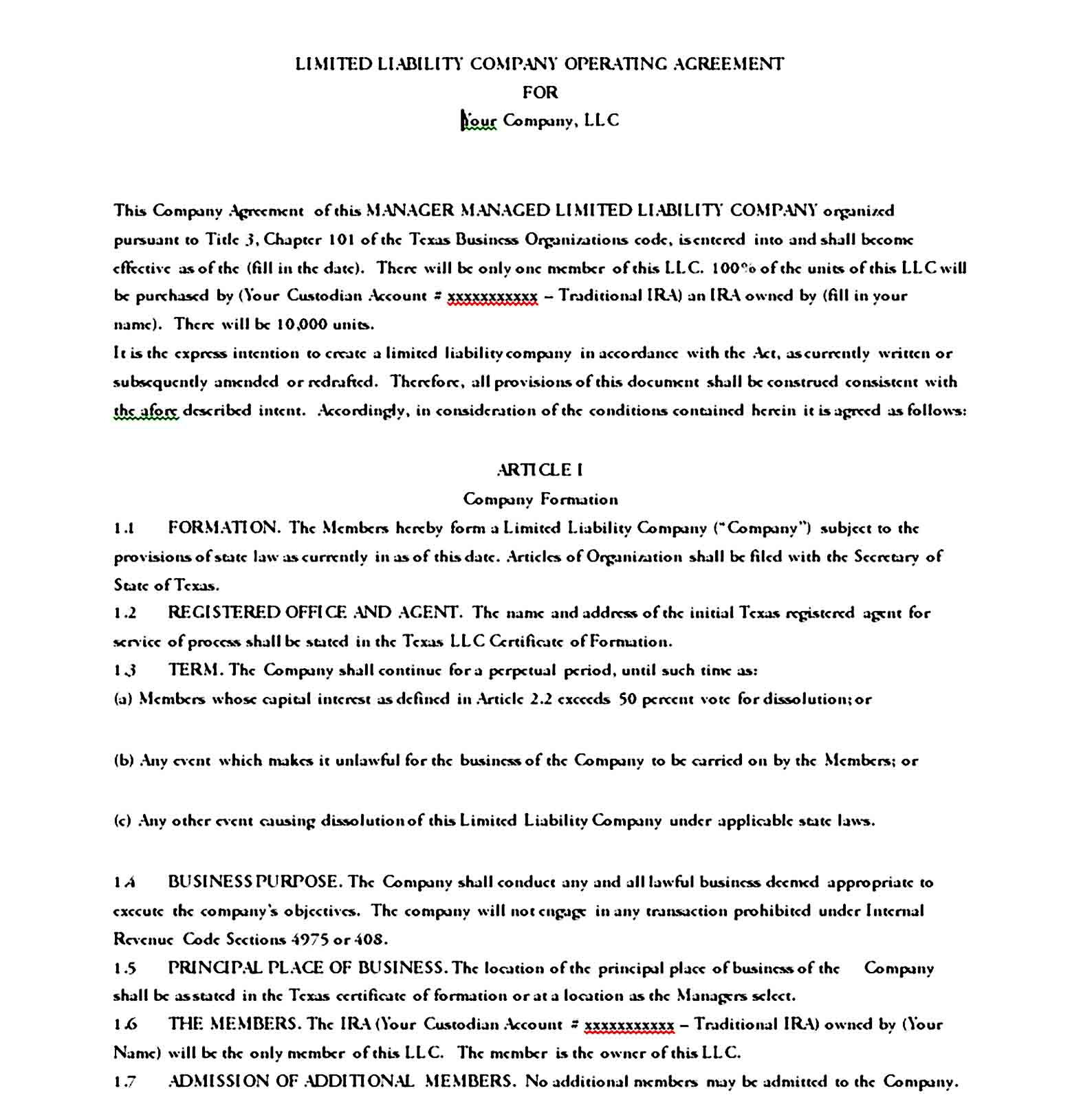 llc operating agreement template 06