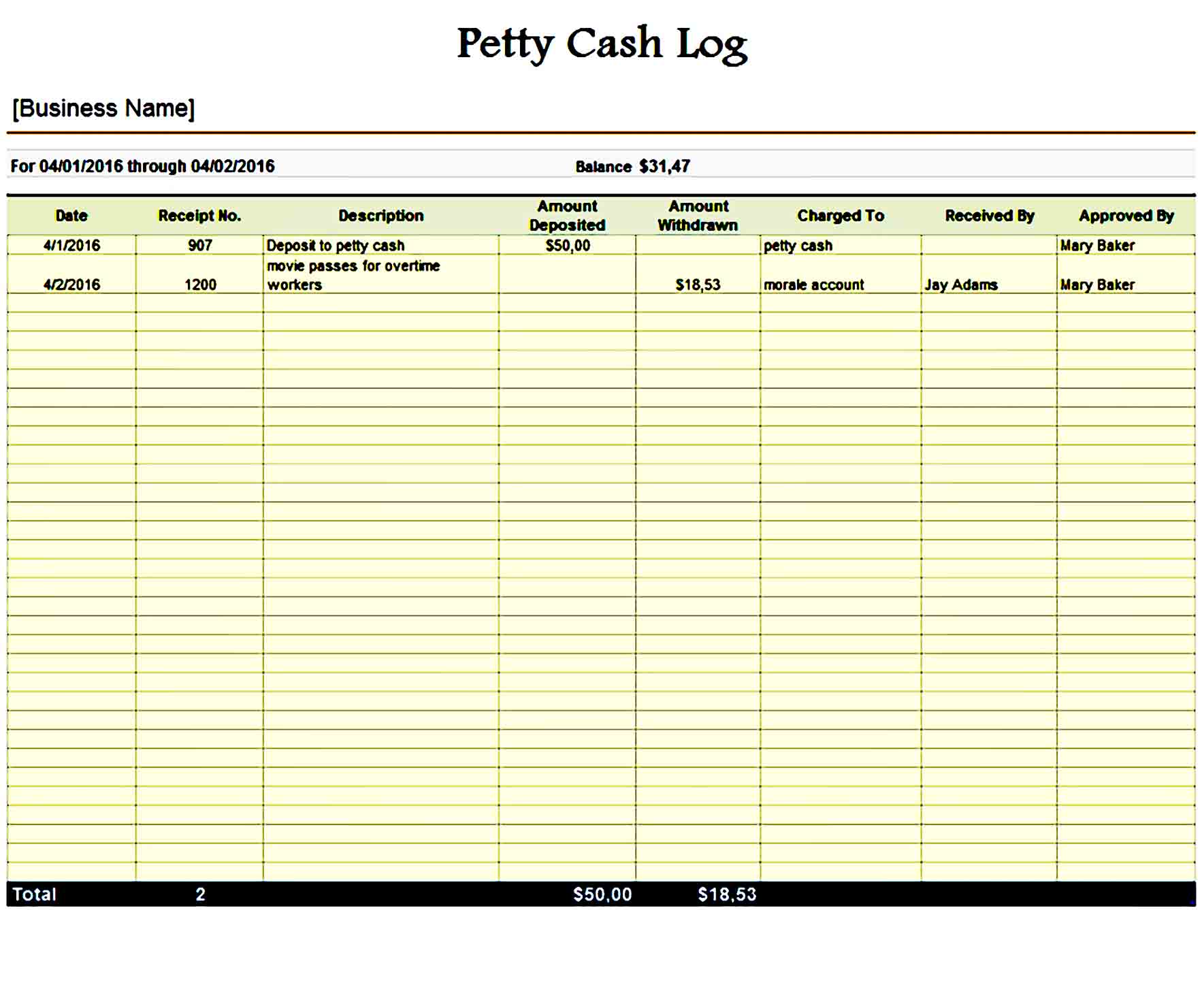 petty cash log 08