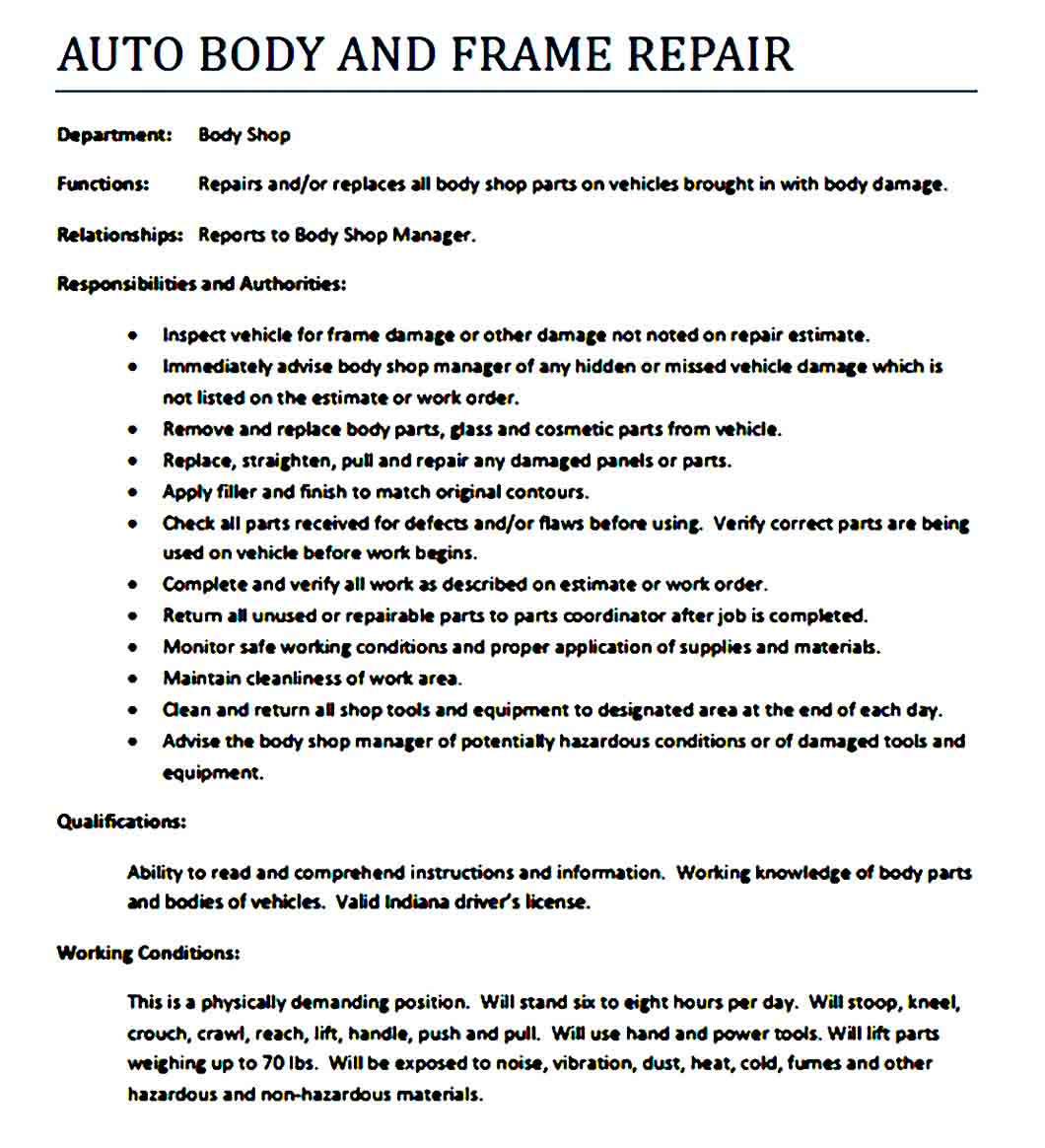 AUTO BODY AND FRAME REPAIR