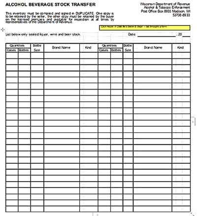 Alcohol Beverages Stock Transfer Inventory Template PDF