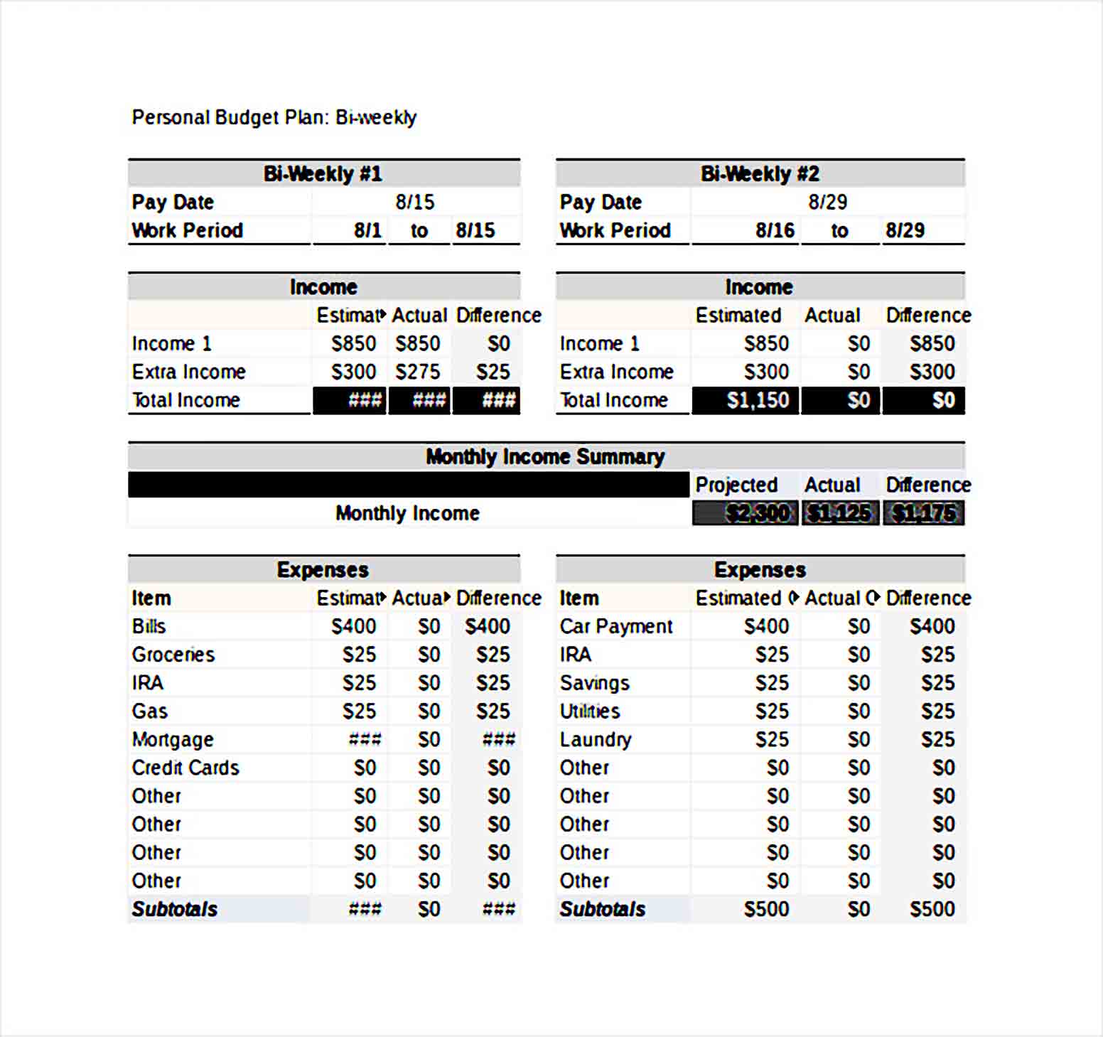 Bi Weekly Personal Budget Template Excel File Download 1