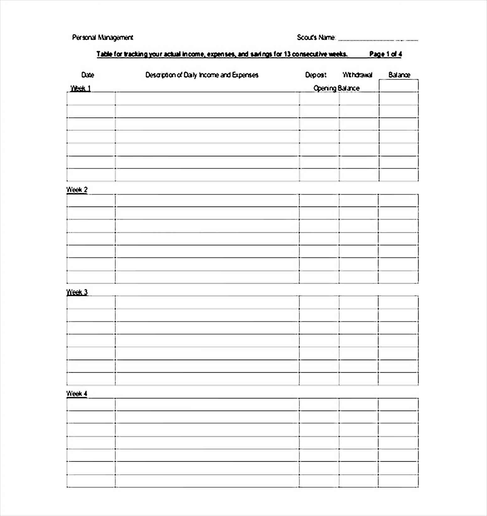 Blank Budget Tracking Template PDF File