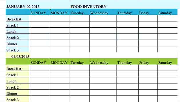 Blank Food Inventory Template