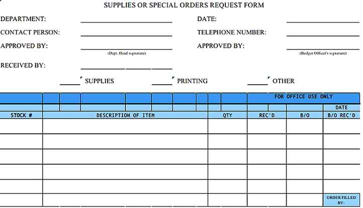 Blank Supply Request Form Download Templates Sample
