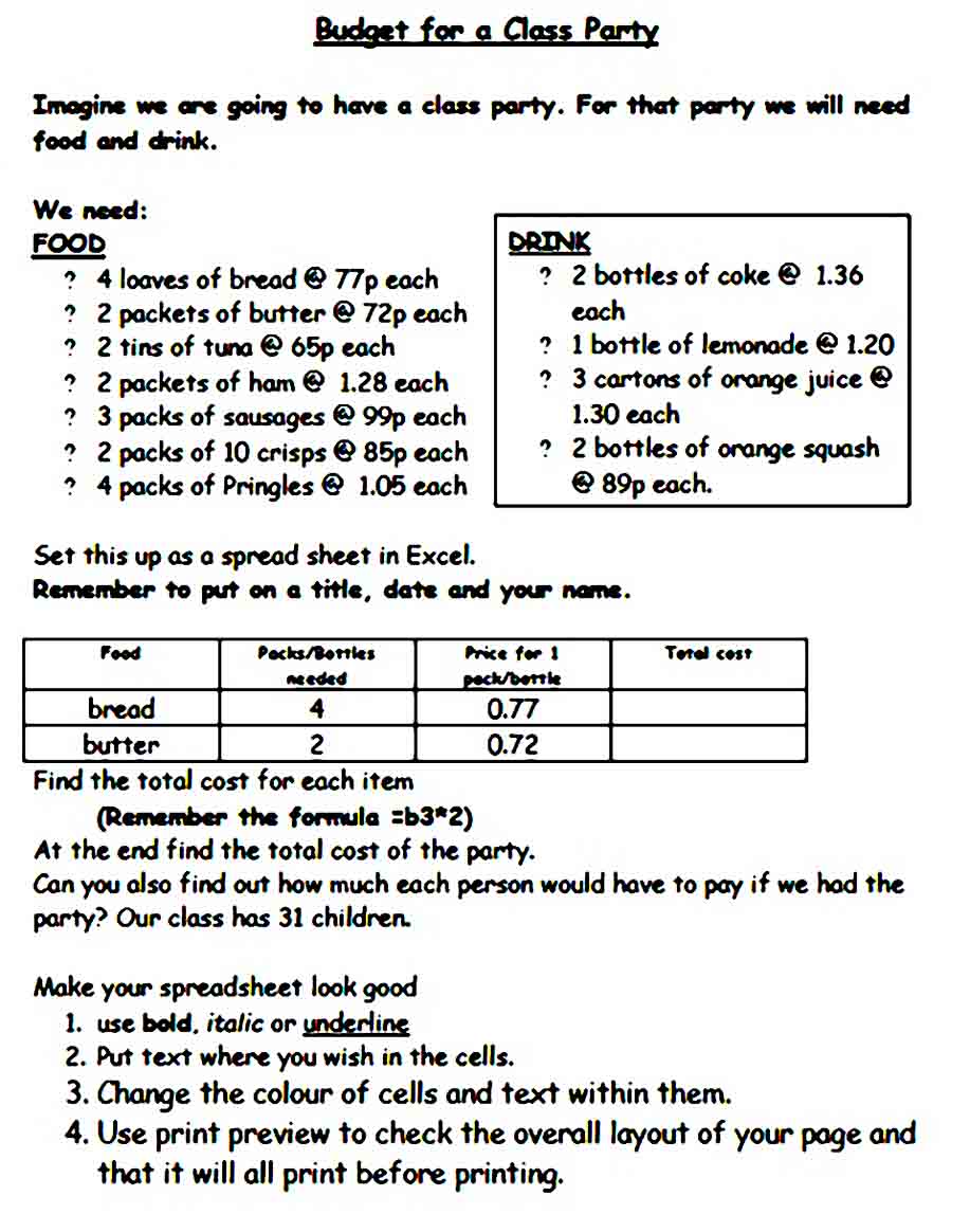 Class Party Budget Template
