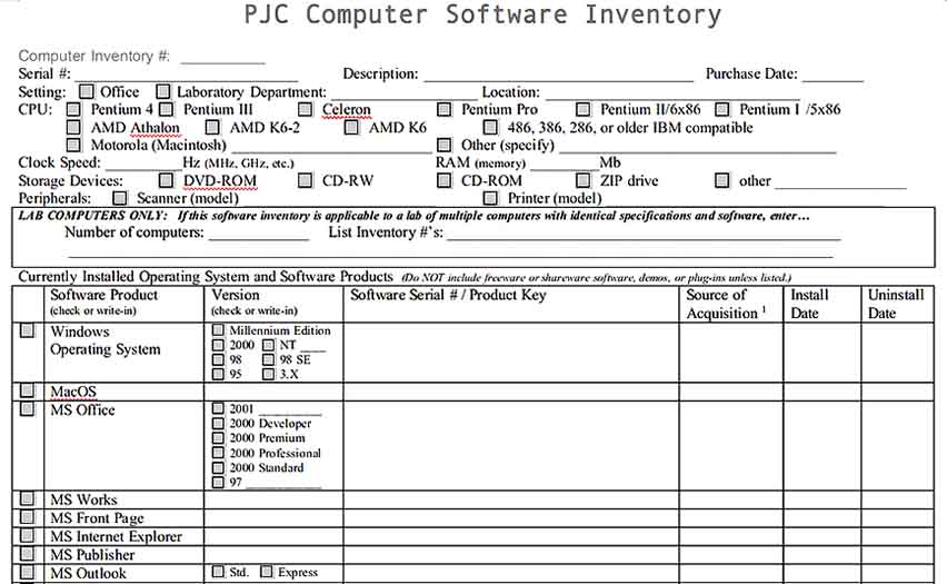 Computer Purchase Inventory Document Templates Sample