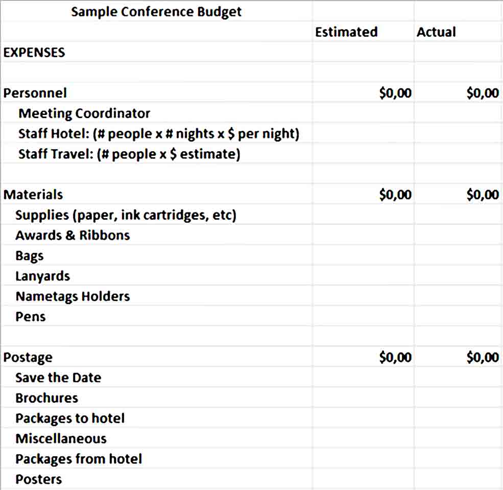 Conference Budget Spreadsheet 1