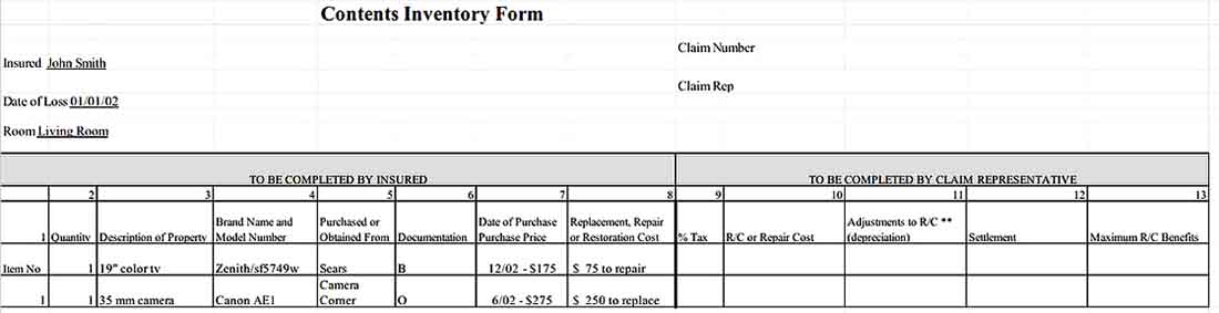 Contents Inventory Form Free Download 1