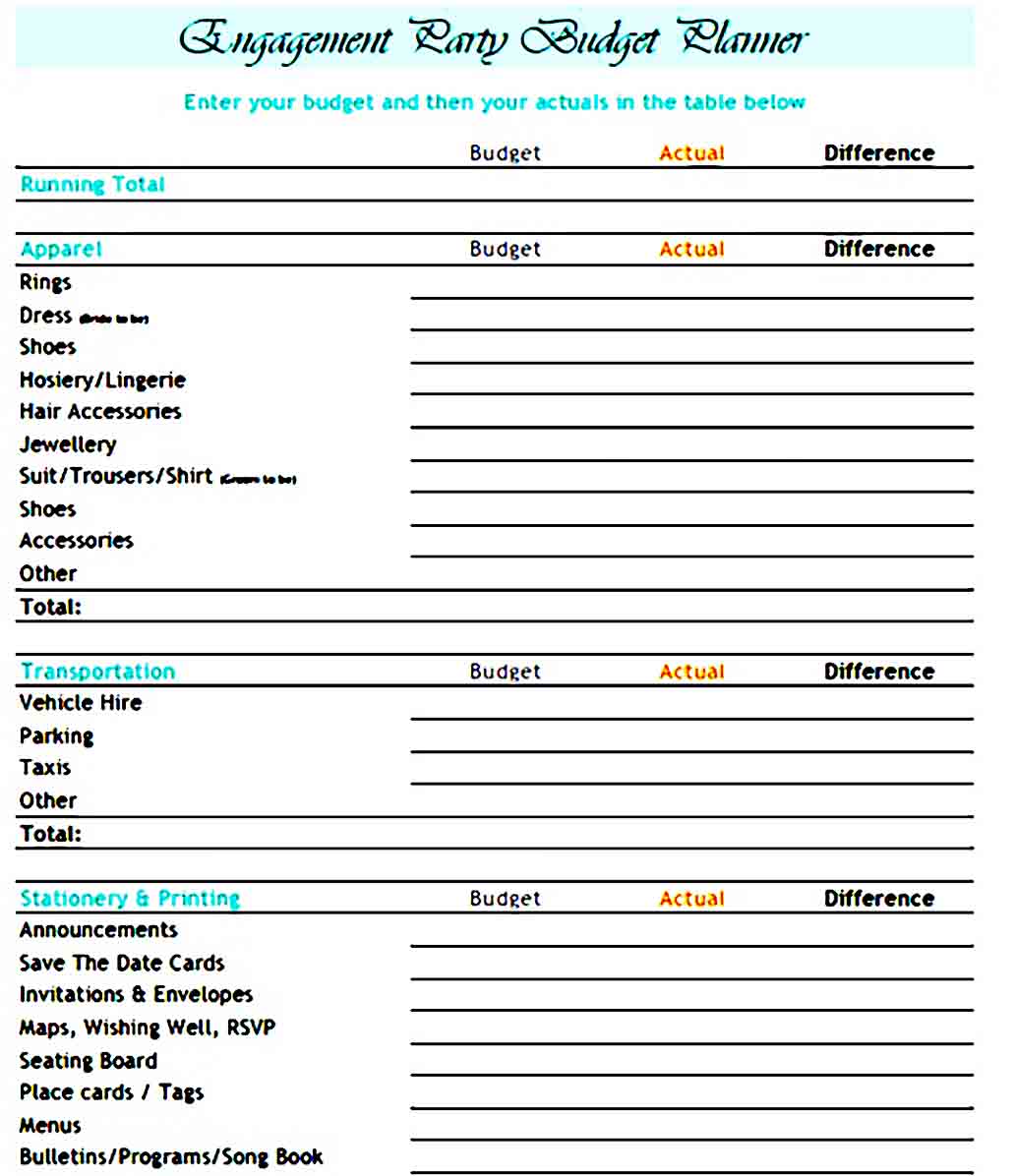 Engagement Party Budget Template