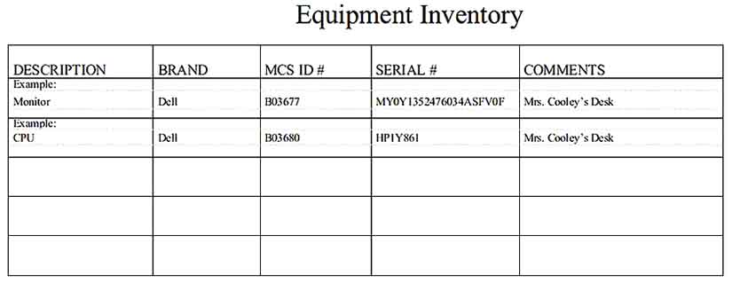 Equipment Inventory Form PDF Download
