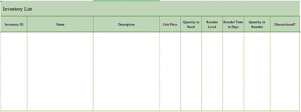 Example Format Inventory List Templates Sample
