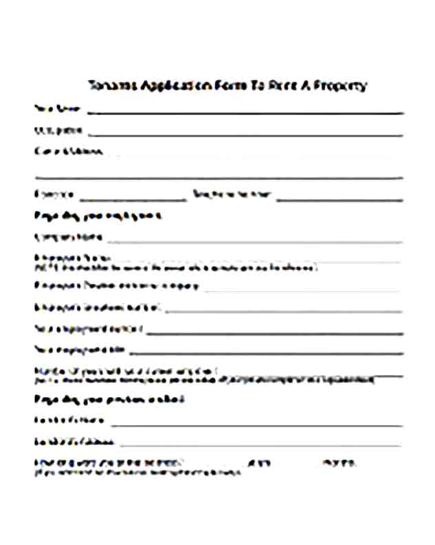 Example Tenants Application Form for House Rent Templates Sample