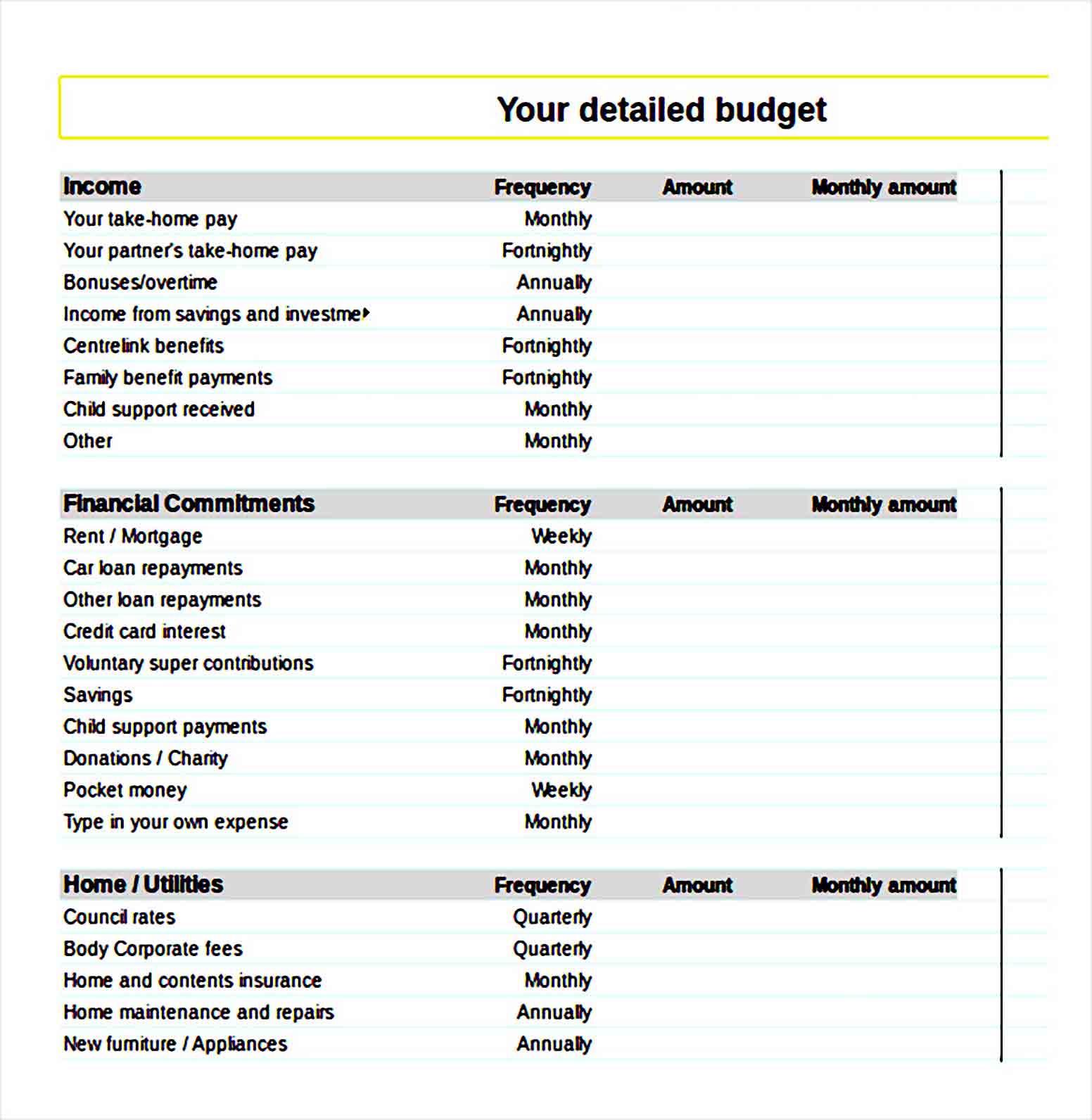 Financial Budget Planner Excel