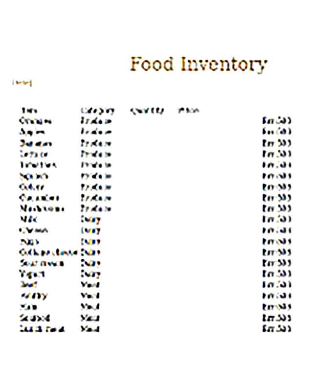 Food Inventory Excel Templates Sample