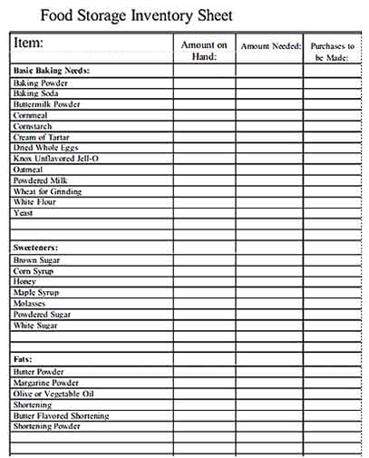 Food Storage Inventory Sheet Download Templates Sample