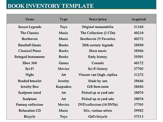 Free Book Inventory Template