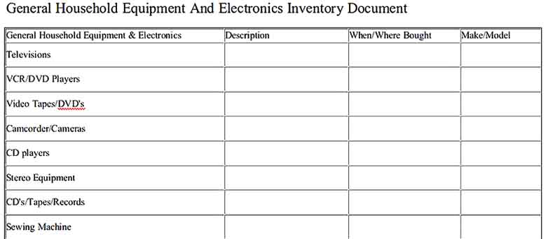 General Household Equipment And Electronics Inventory Document Free Download