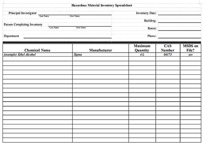 Hazardous Material Inventory Spreadsheet Word Download Templates Sample