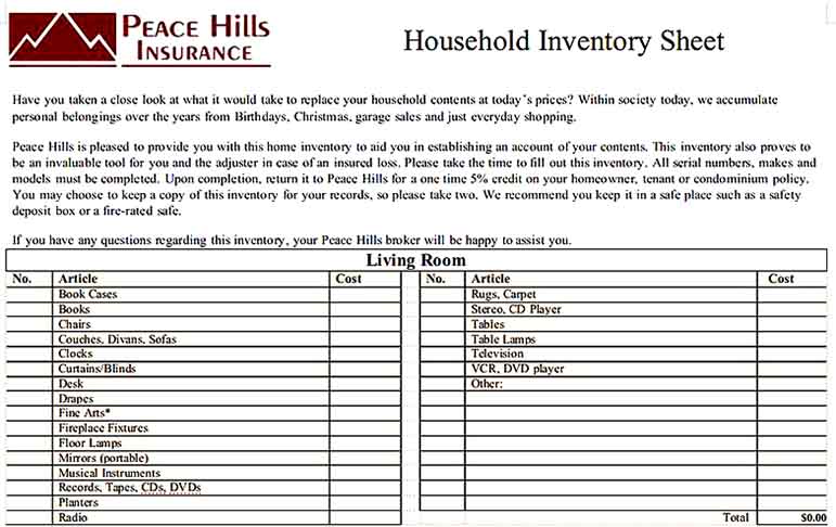 Household Inventory Spreadsheet Download Templates Sample