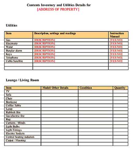 Inventory For A Rented Property Templates Sample