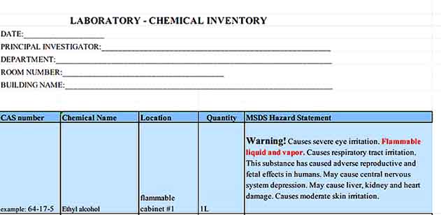 Laboratory Chemical Inventory Template