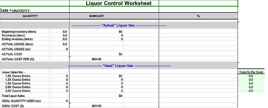 Liquor Control Inventory Worksheet 1