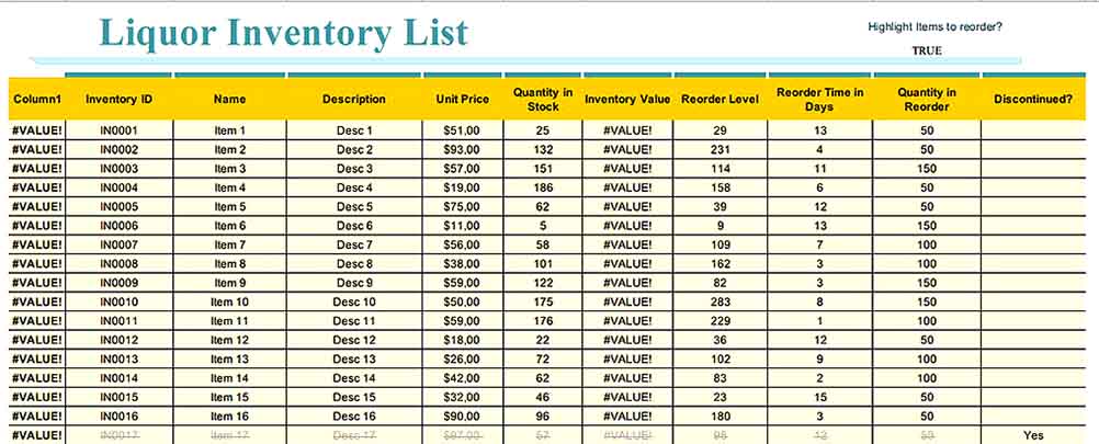 Liquor Inventory Sheet Excel Format
