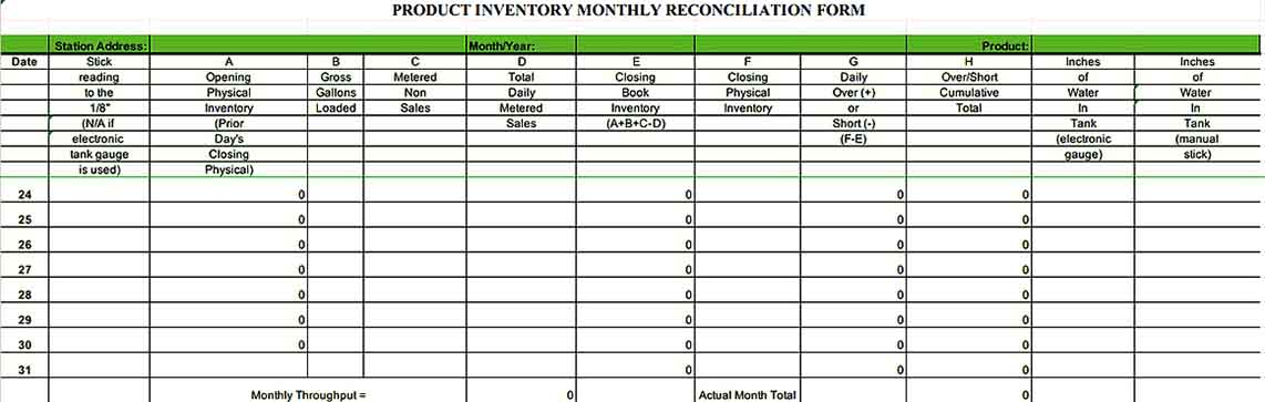 Monthly Product Inventory Template