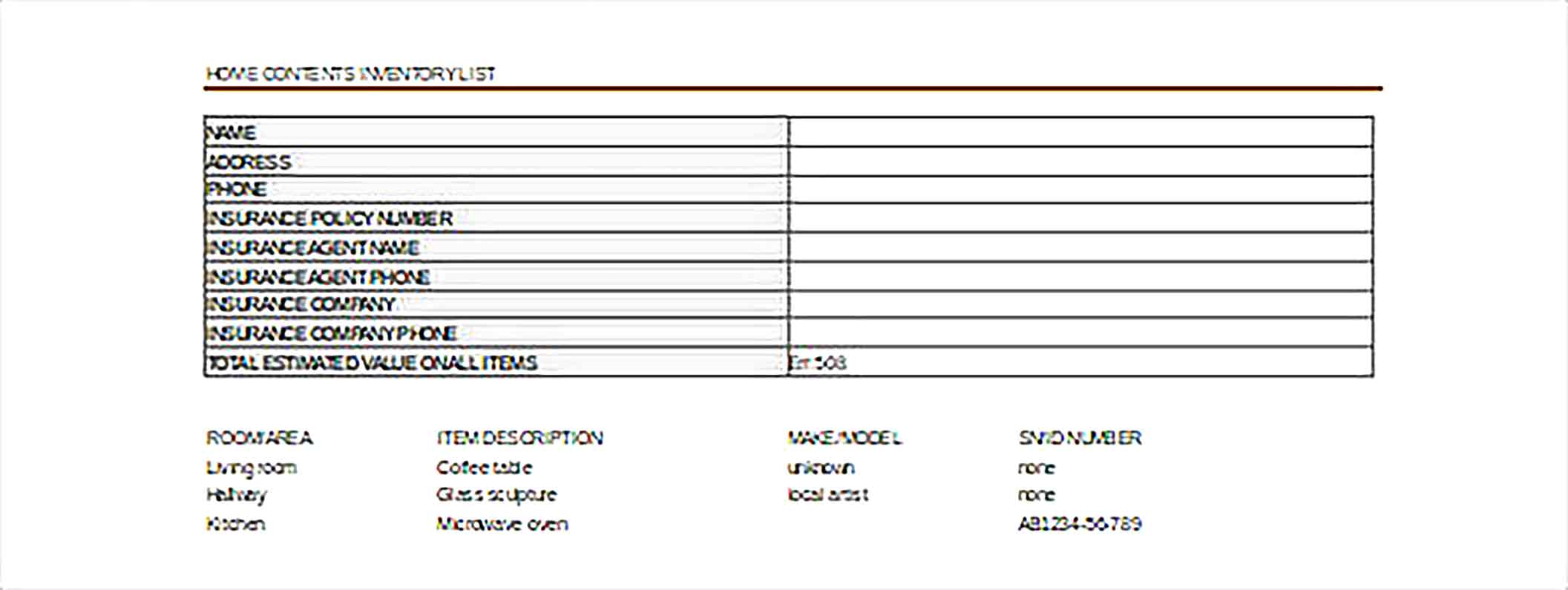 Moving Inventory List Template