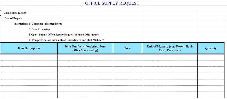 Office Supply Request Inventory Example Format Templates Sample