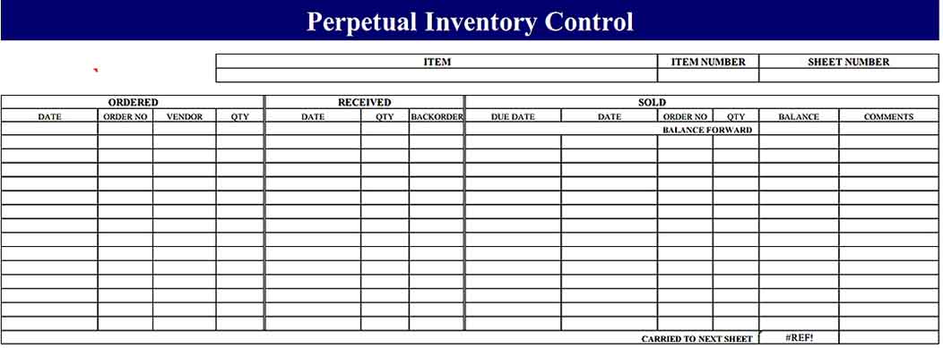 Printable Perpetual Inventory Worksheet Control Templates Sample