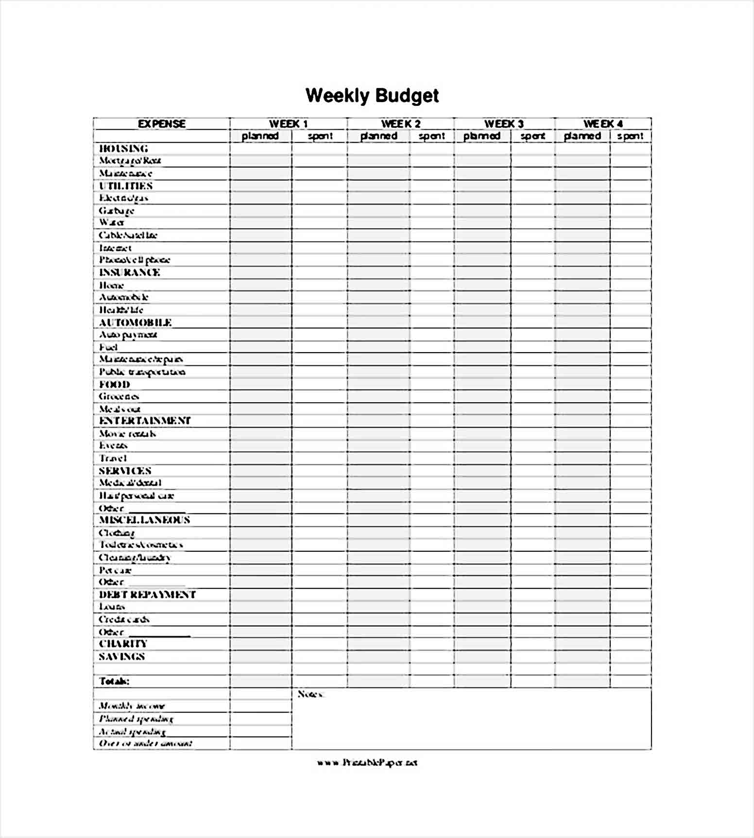 Printable Weekly Budget Template PDF 1