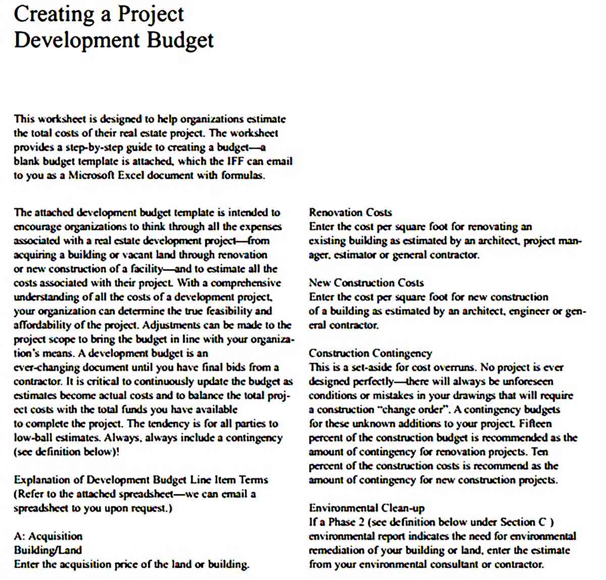 Program Development Budget Template