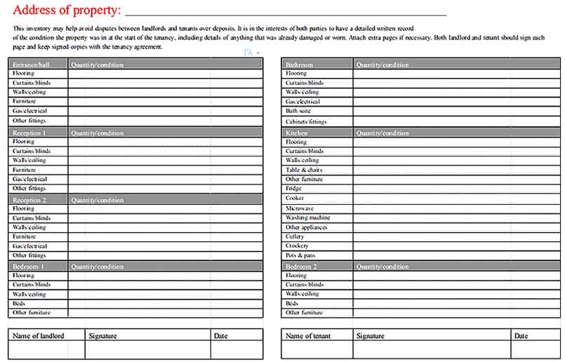 Property Inventory Excel Templates Sample